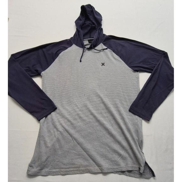 Hurley Other - Hurley men's gray/blue long sleeve hooded pullover shirt LG drawstring